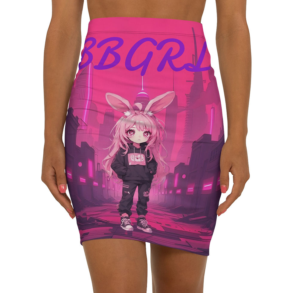 Anime BBGRL pencil skirt: pink, city backdrop