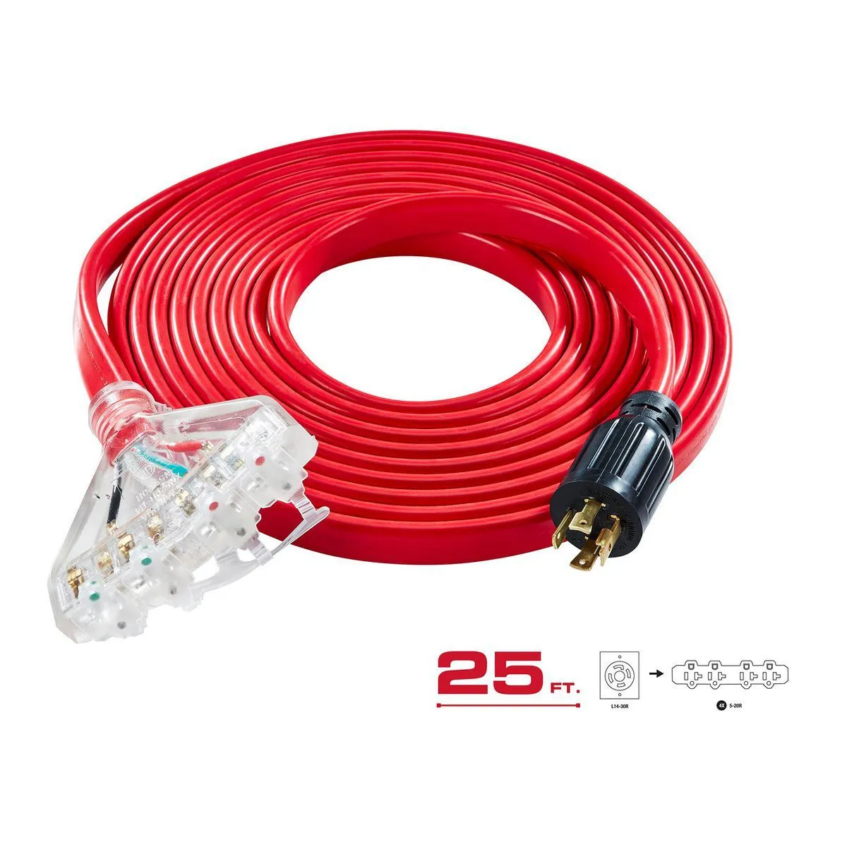 25ft red extension cord with triple tap for Mech Bull