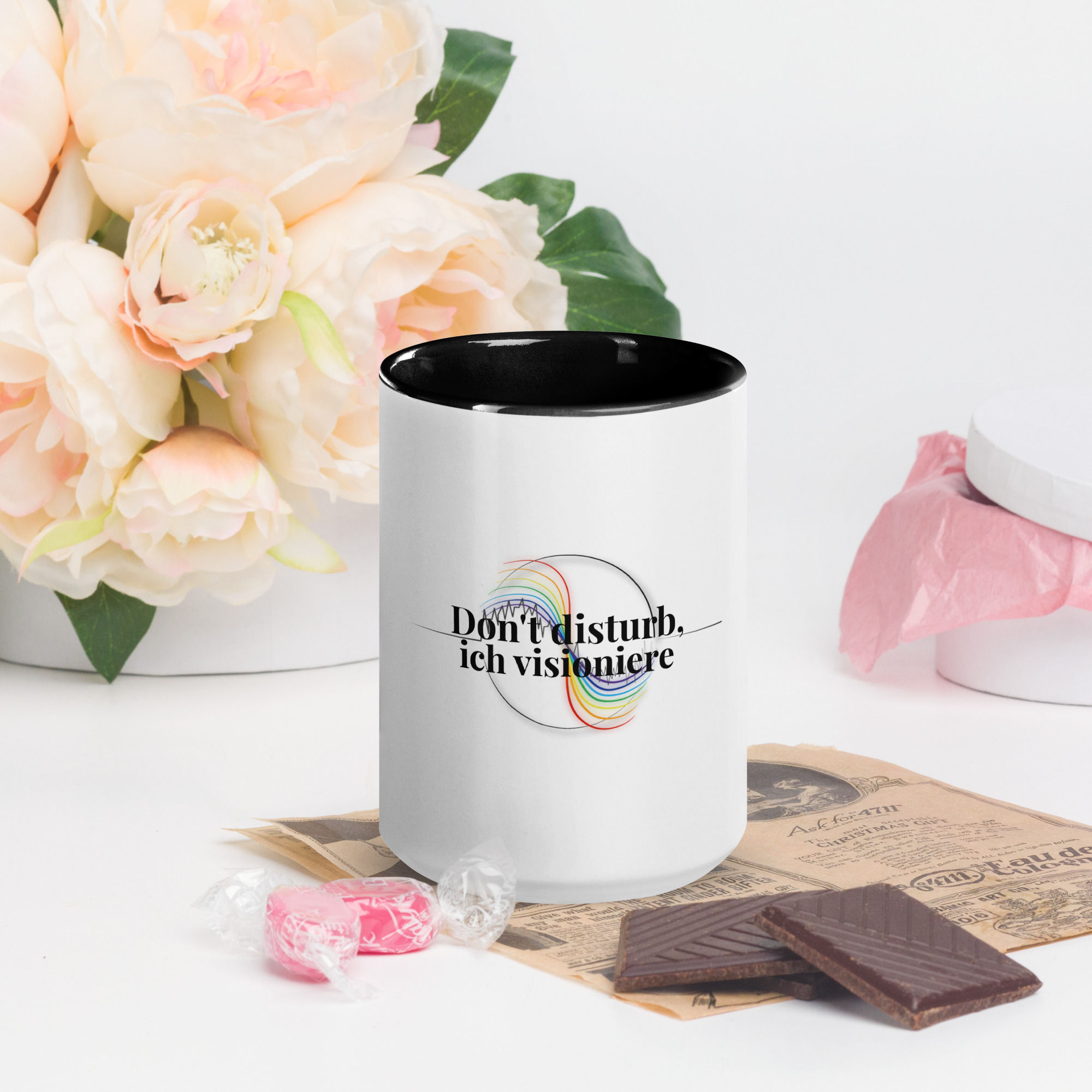 Don't disturb, ich visioniere Tasse, 444ml, schwarz, Keramik, BPA- und bleifrei, Vorderansicht