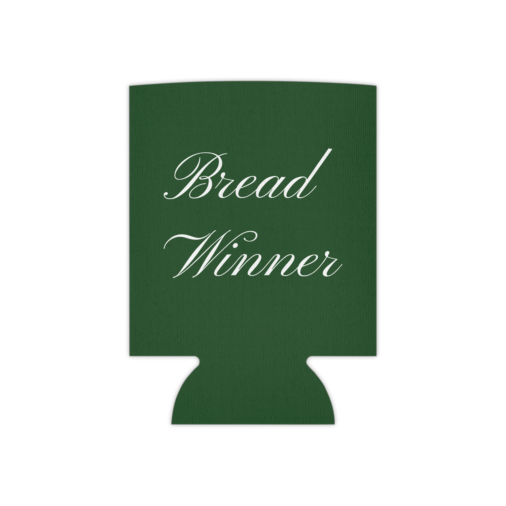 Bread Winner Can Cooler – Green Koozie with Script Text