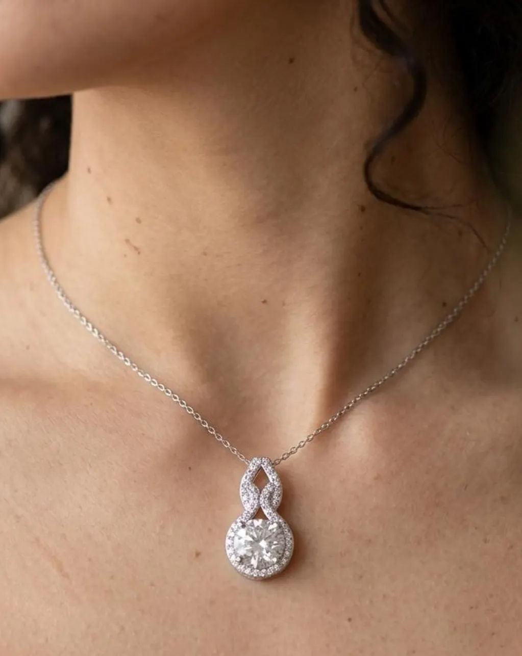 Infinity Moissanite Pendant 1.75 Ct | Round Cut Halo Diamond Style Necklace