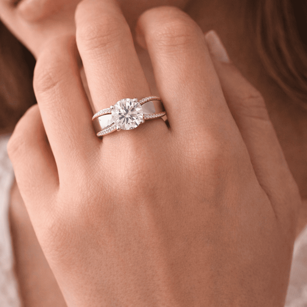 Luminous Embrace 2.24ct Moissanite Ring – Round Cut with Dual-Tone Band
