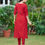Thumbnail: V-Neck Red Color Women Silk Kurta Set