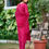 Thumbnail: Rani Pink Silk Round Neck Kurta Suit Set