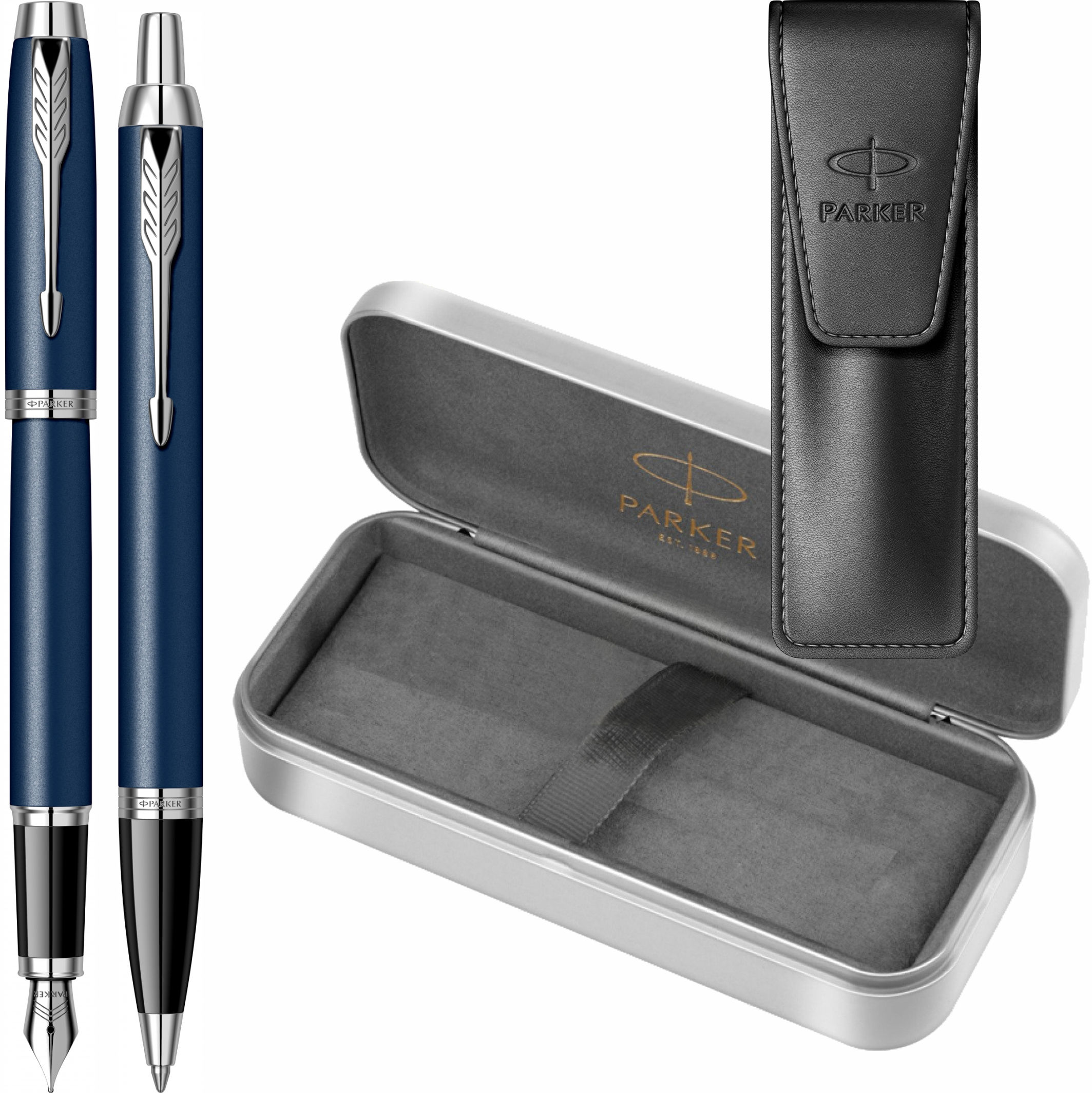 Stilou Pix IM Royal Matte Blue CT in cutie metal + etui Leather Black Parker