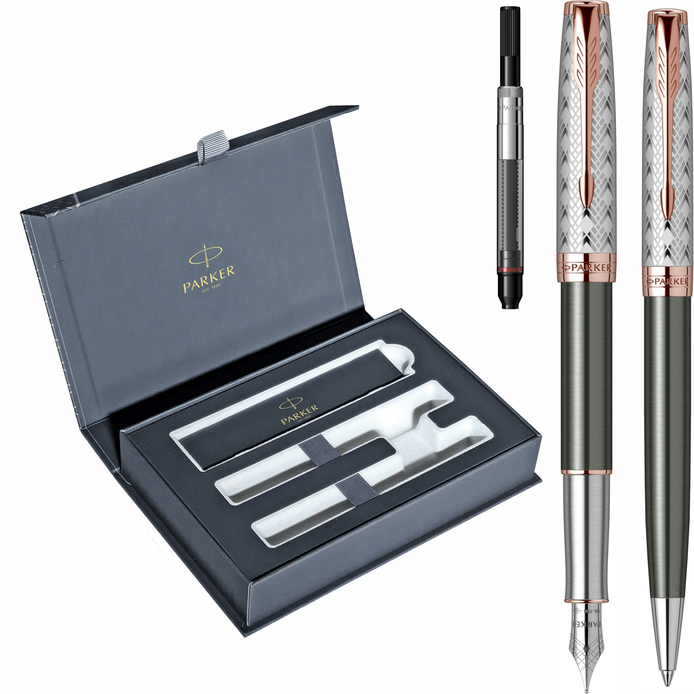 Pix si Stilou Sonnet Royal Metal & Grey PGT cu penita din aur de 18k