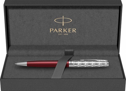 Miniatură: Pix Sonnet Royal Metal & Red PDT  cu Etui Leather Black