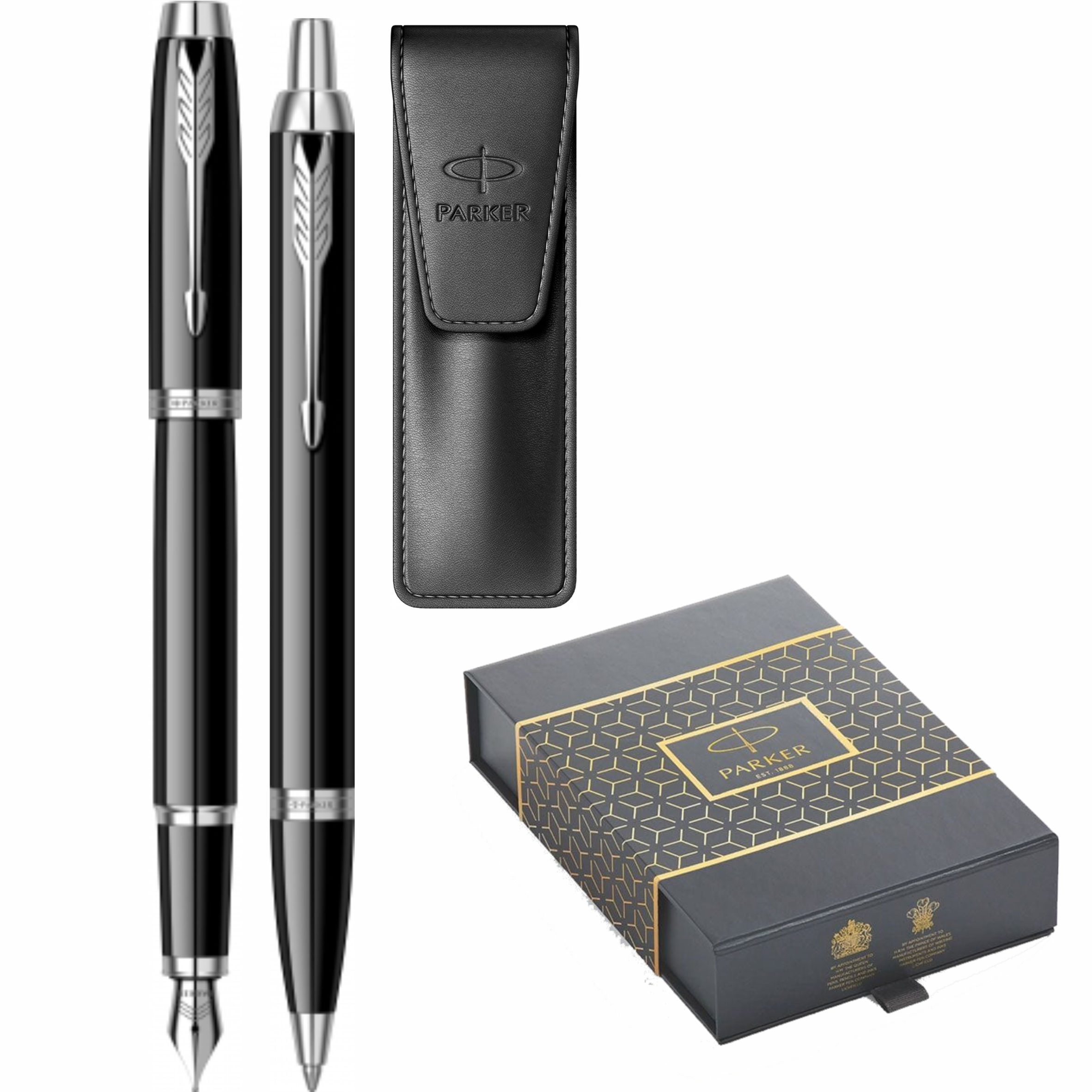 Stilou Pix IM Royal Black Lacquer CT in cutie duo + etui Leather Black Parker