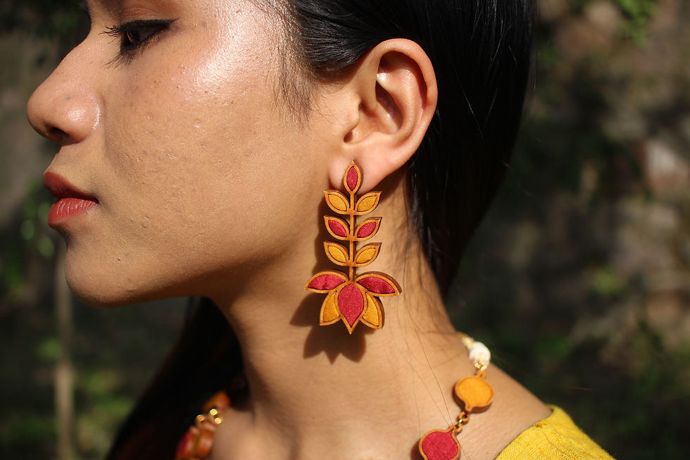 Thumbnail: Whe Red Upcycled Fabric And Repurposed Wood Stud Earrings