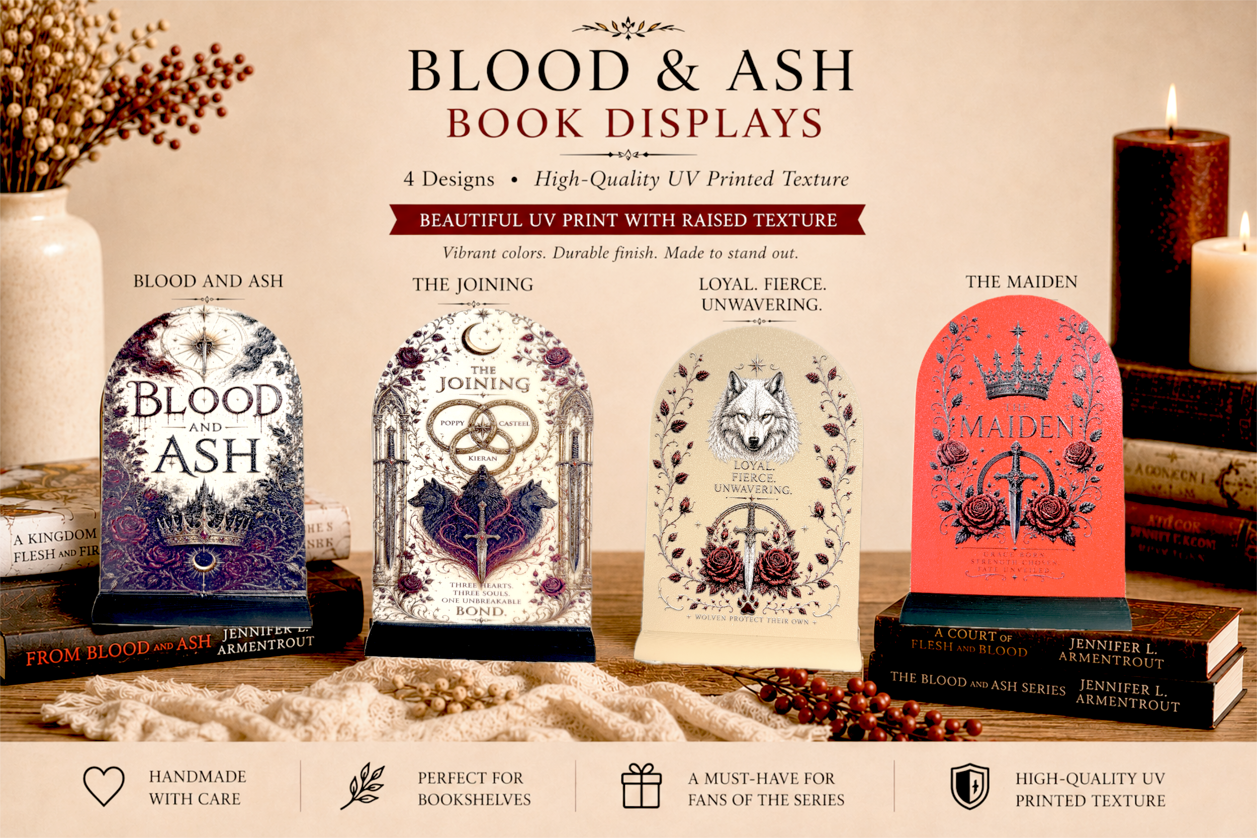 UV Printed Fantasy Bookshelf Decor | Inspired by From Blood and Ash