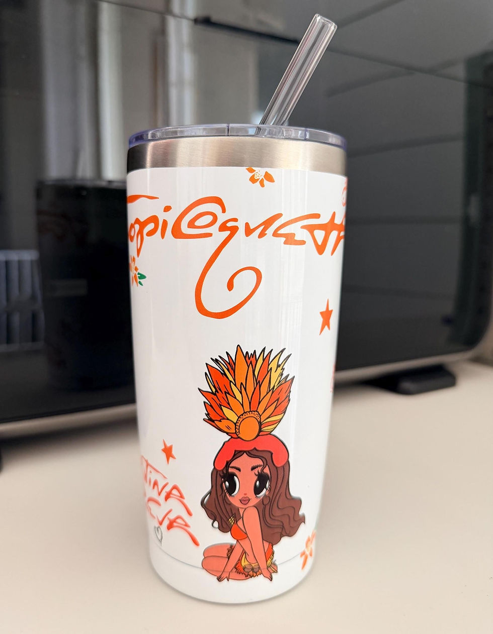 Thumbnail: Karol G Inspired Tropical Latina Stainless Steel Tumbler, 20oz