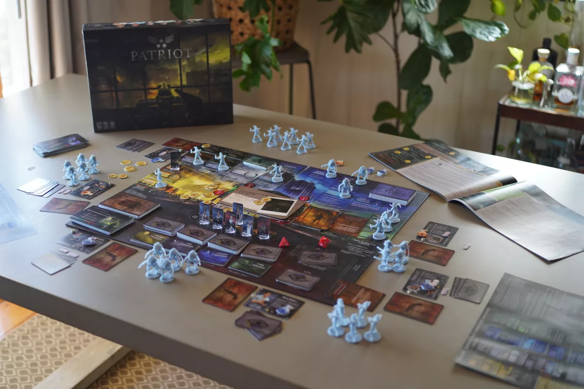 An in-progress game of Patriot on a table