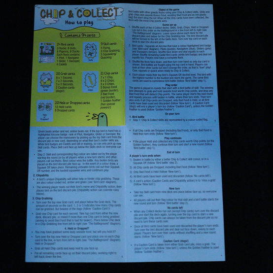 One side of the Chip & Collect rulesheet