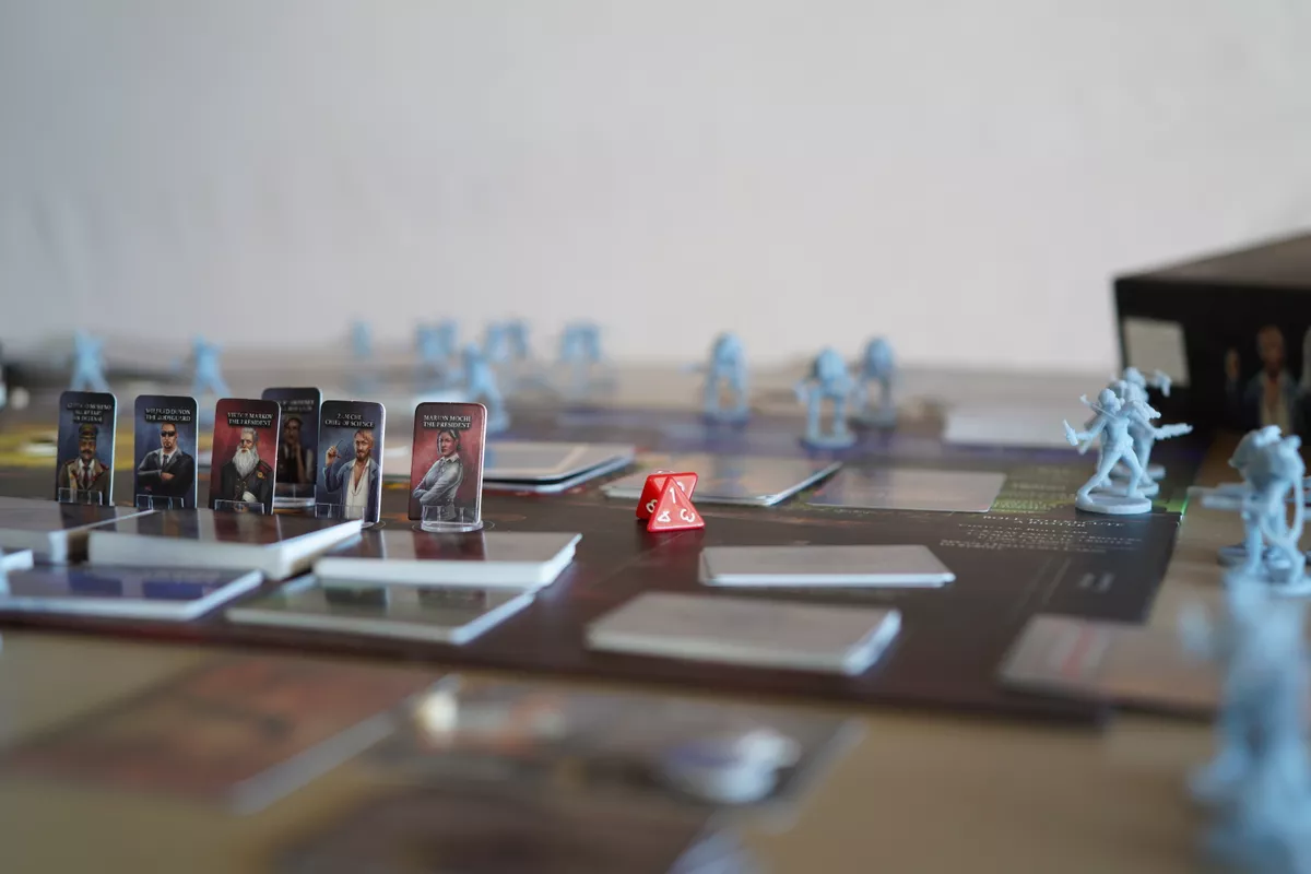 An image of the Patriot game showing some standees in focus