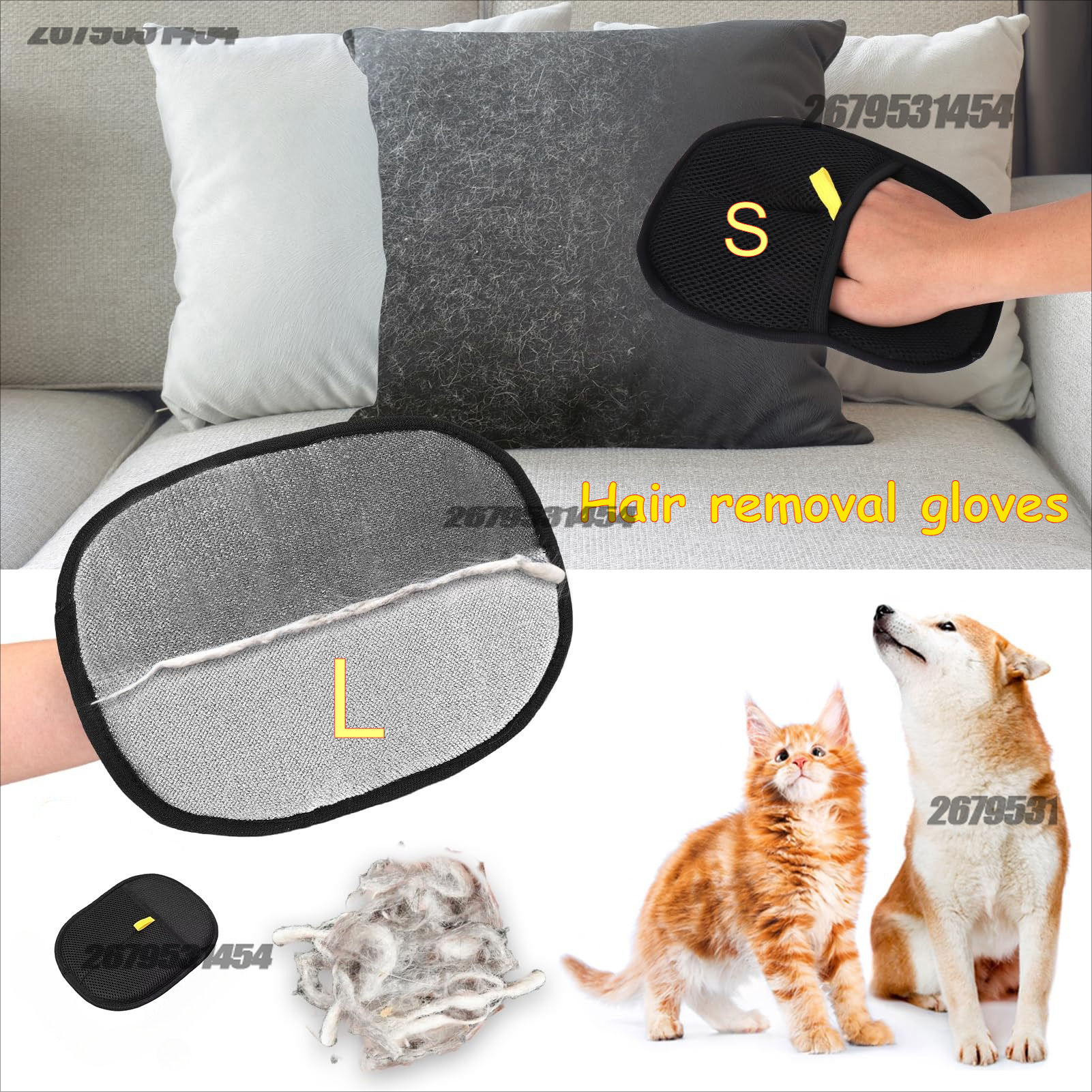 2 in 1 Pet Hair Removal Mitts for Cats Dogs Static Brush Pet Hair Remover Brush