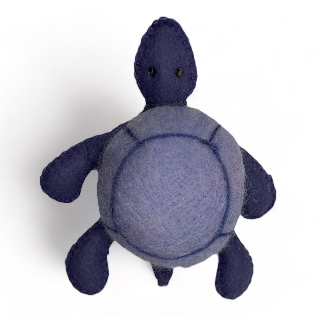 Wool felted turtle pin cushion with hidden pocket for tape measure
