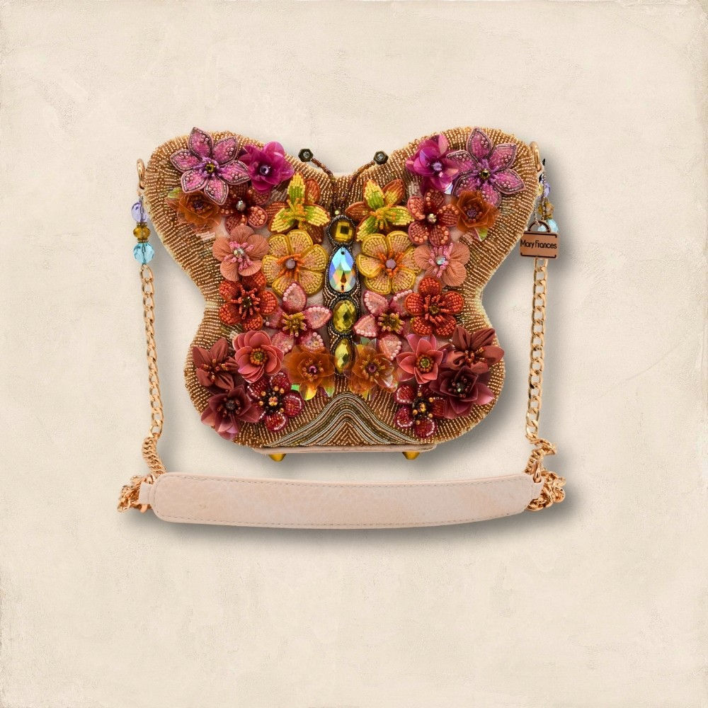 Take Flight Floral Butterfly Beaded Shoulder Handbag