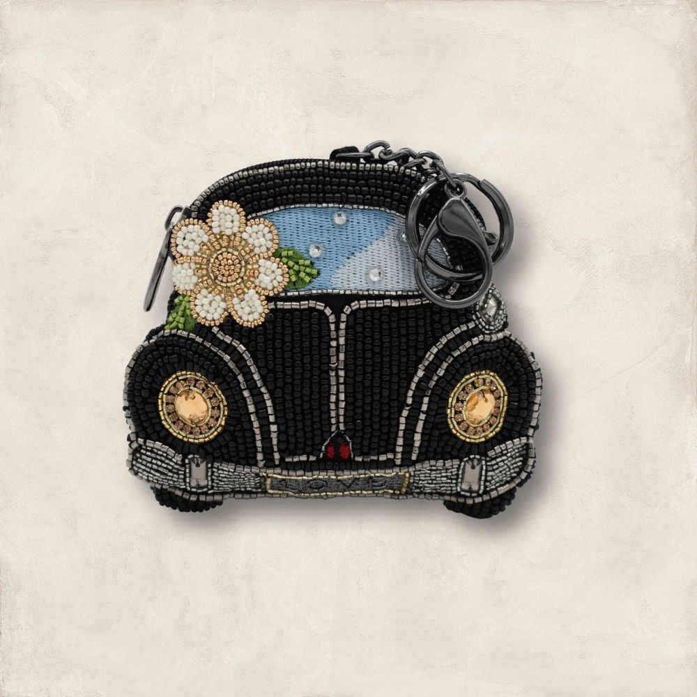 On the Road Black Car White Flower Coin Purse