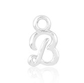 Sterling silver permanent jewellery micro charm in the shape of letter "B," featuring a small loop at the top for attachment.
