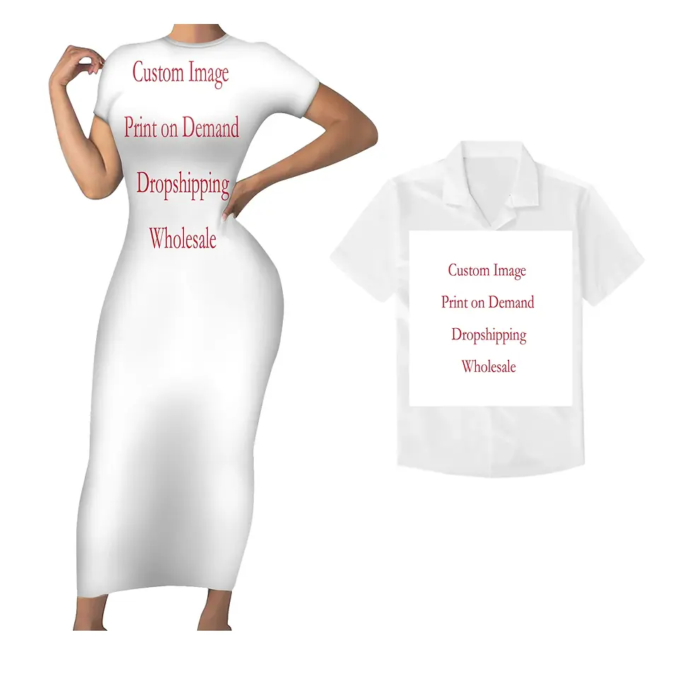 Thumbnail: Polynesian Pattern Maxi Short Sleeve for Women and Shirt for men Two Piece Set