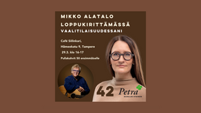 Mikko Alatalo loppukirittämässä vaalitilaisuudessani 29.3. Tampereella