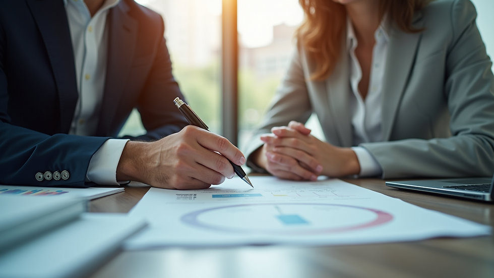 Eye-level view of a financial consultant discussing plans with a client