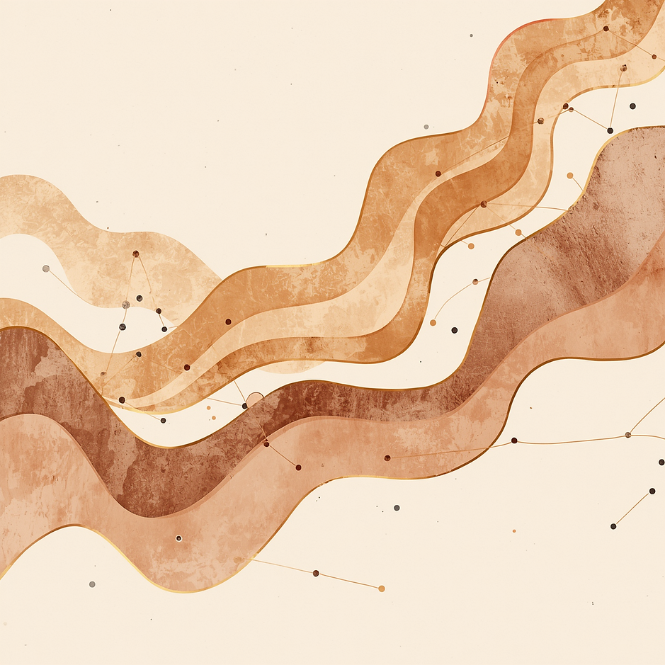 Abstract flowing organic shapes connecting and overlapping, representing data points linki