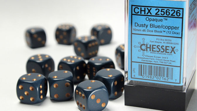 Opaque 16mm d6 Dusty Blue/copper Dice Block™ (12 dice)
