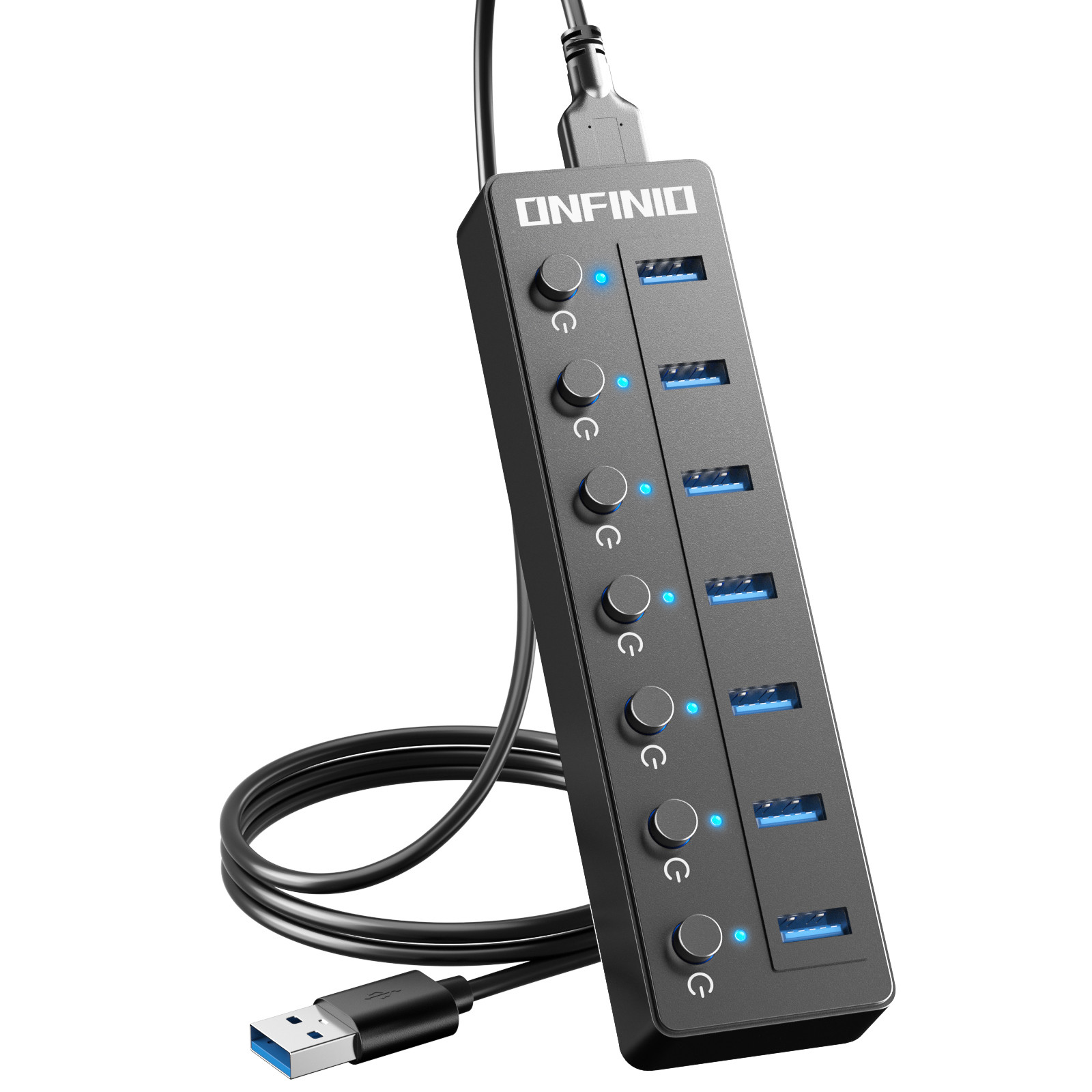 ONFINIO USB Hub, 7 Port USB Hub 3.0 with 3.3ft USB Cable Multiple Port with Indi