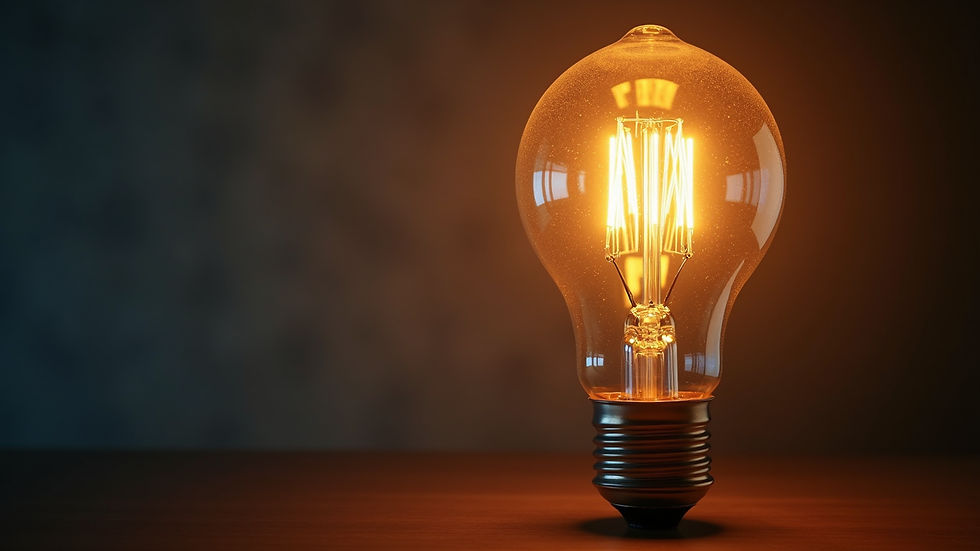 Close-up view of a glowing light bulb symbolizing ideas and energy