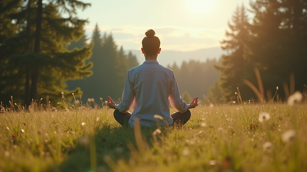 Eye-level view of a person meditating in nature