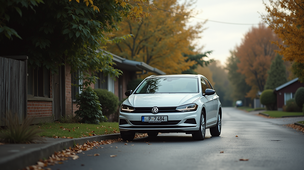 Eye-level view of a car parked in a driveway ready for removal