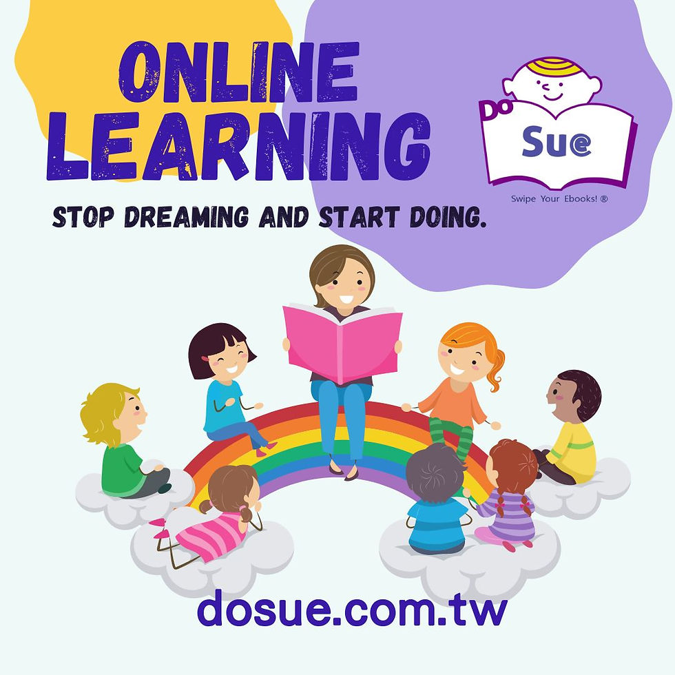 A teacher sits on a rainbow, reading a book for the kids around her.