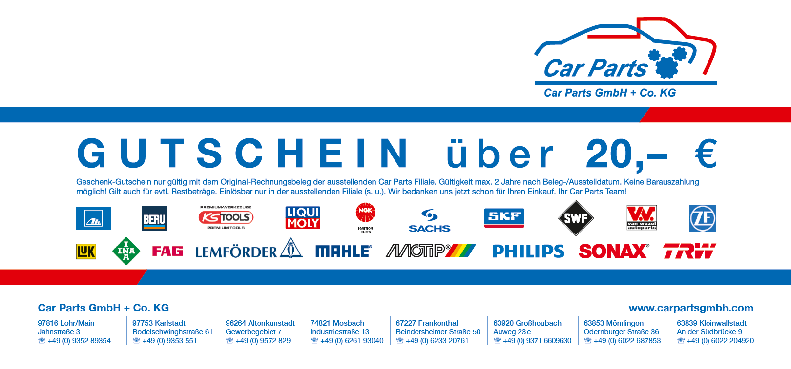 Geschenkgutschein über Car Parts