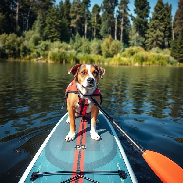 Dog on paddle board