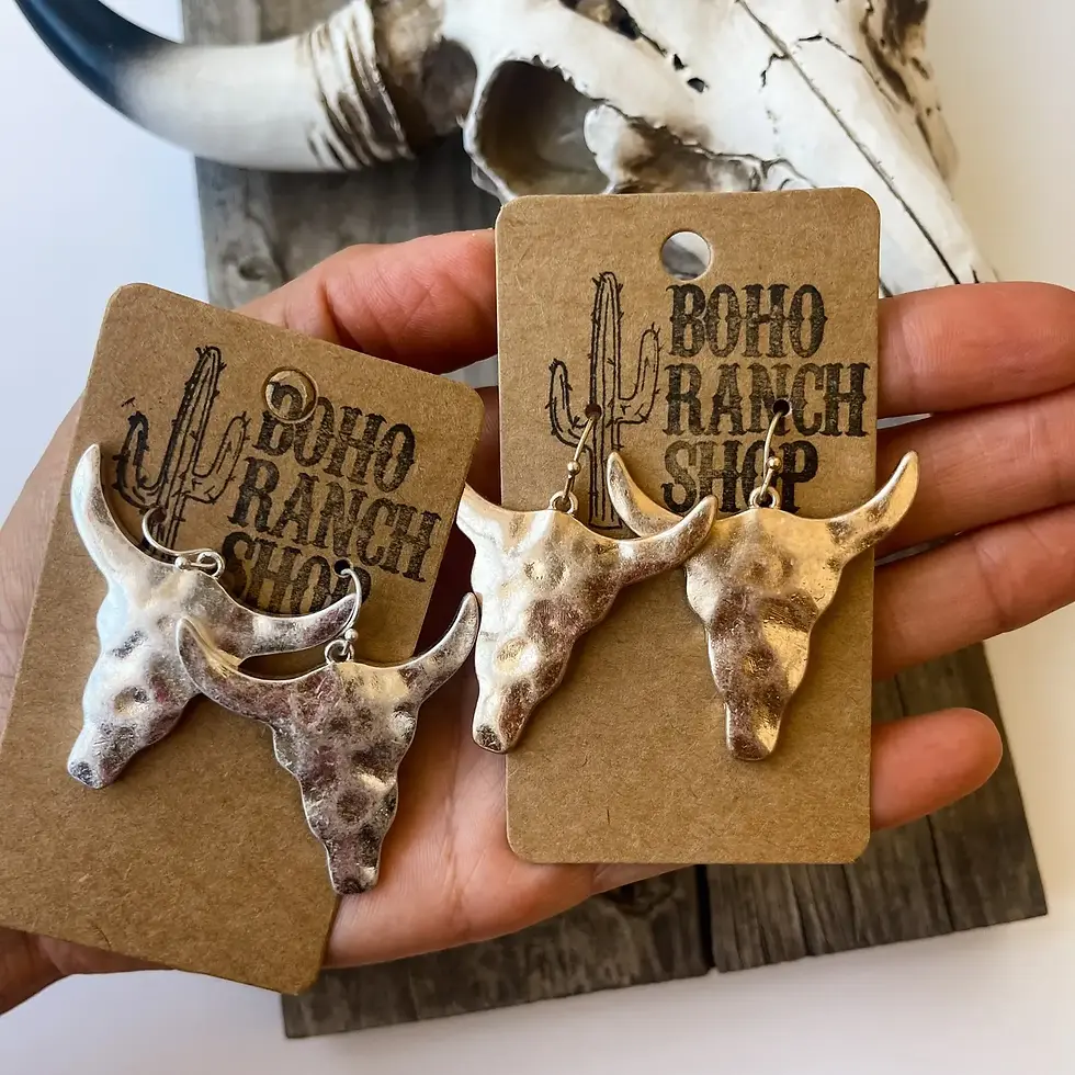 HAMMERED STEER BULL HEAD EARRINGS