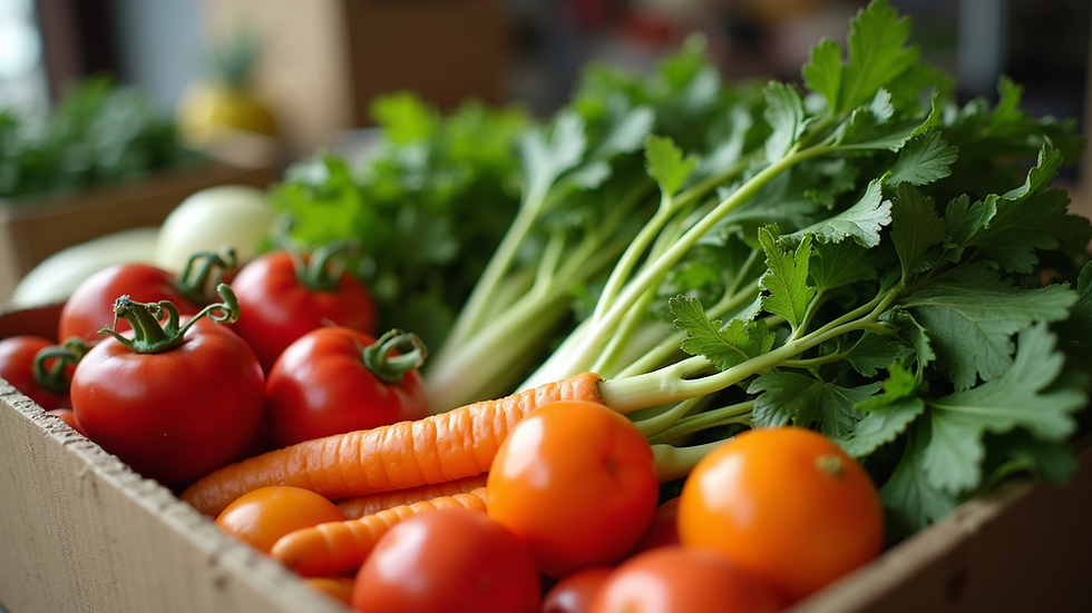 Close-up view of fresh Indian vegetables in a delivery box