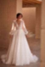 Thumbnail: SAMPLE Armonia sheer baloon sleeve wedding dress UK16