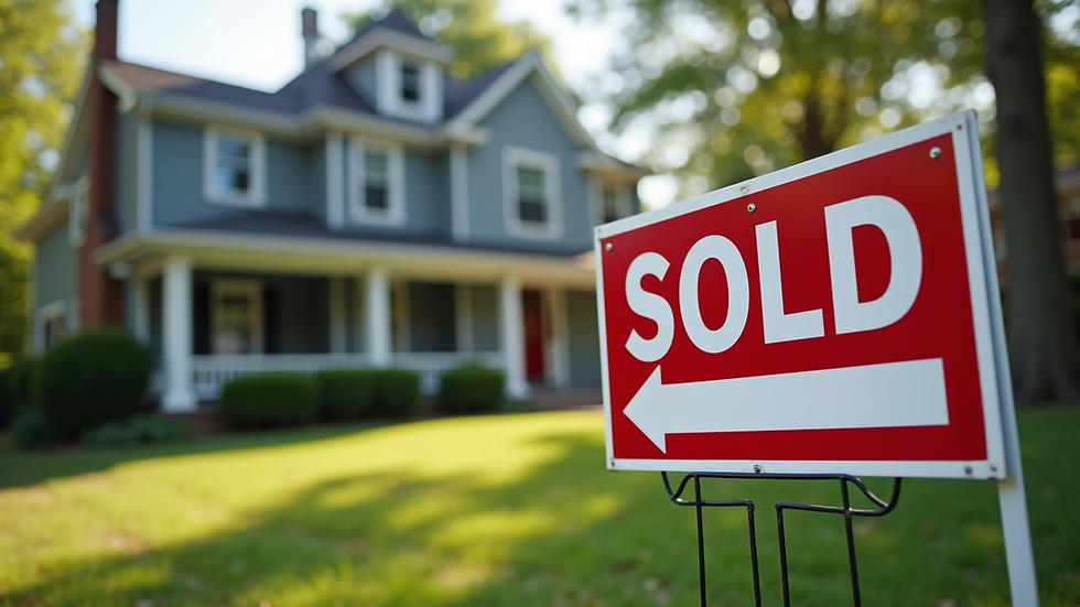 High angle view of a sold sign in front of a Randolph home