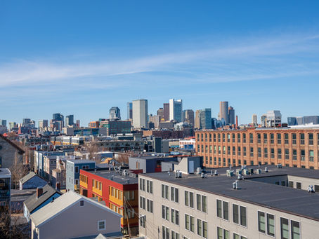 Skyline views from a roof deck in South Boston