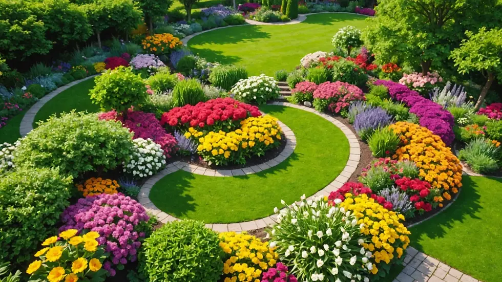 High angle view of a vibrant garden with blooming flowers