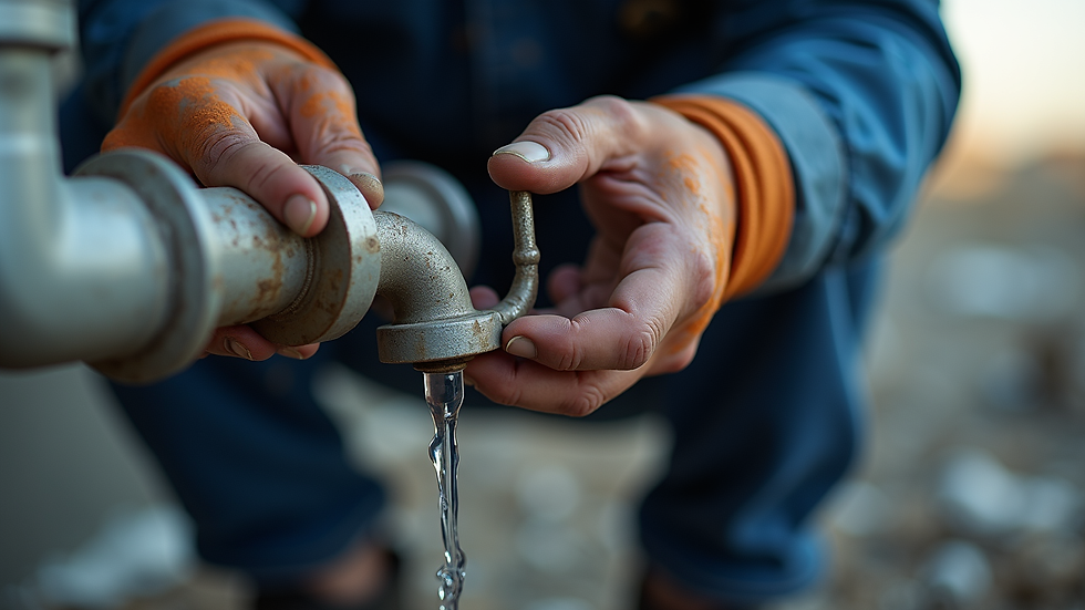 Close-up view of a plumber fixing a leaky pipe