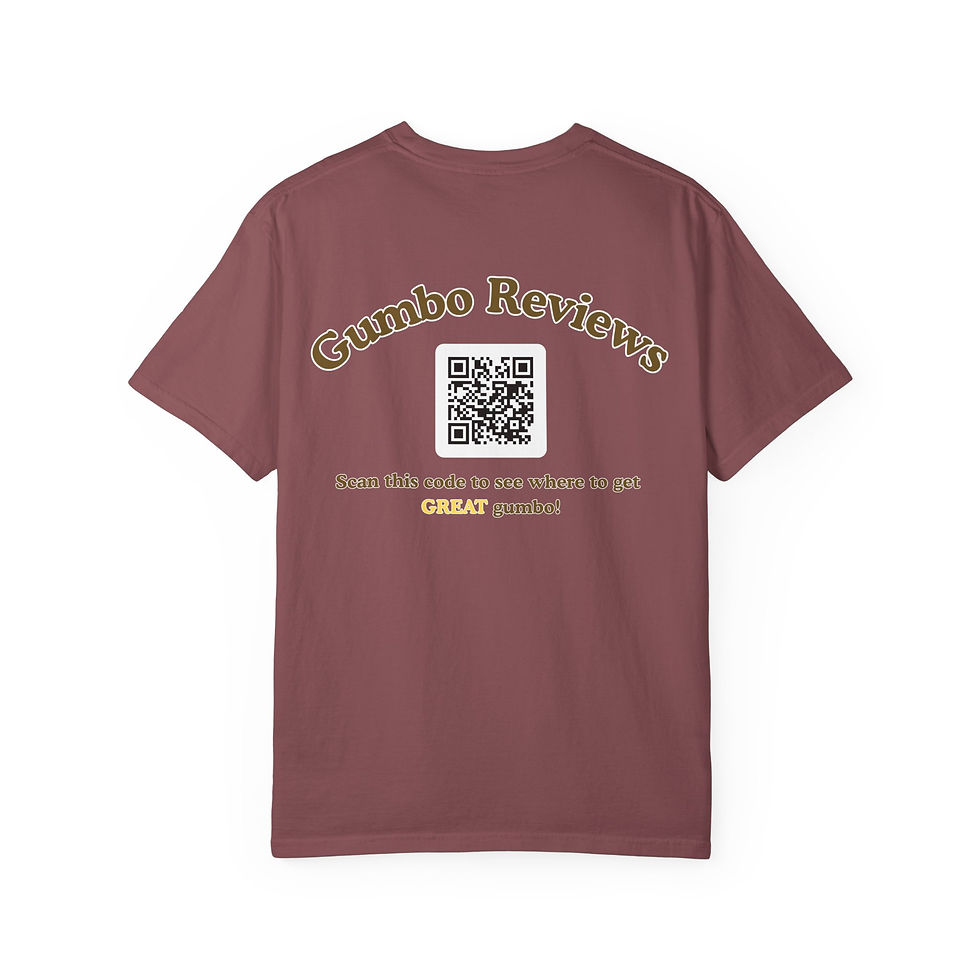 Thumbnail: Gumbo Reviews T-Shirt — "Daaaaaat Gumbo Reviews" Graphic Tee with QR Code