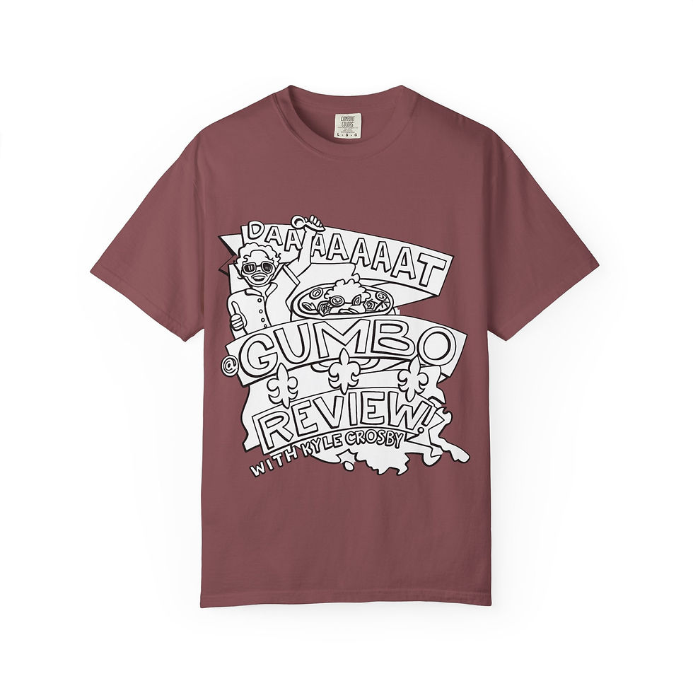 Thumbnail: Gumbo Reviews T-Shirt — "Daaaaaat Gumbo Reviews" Graphic Tee with QR Code