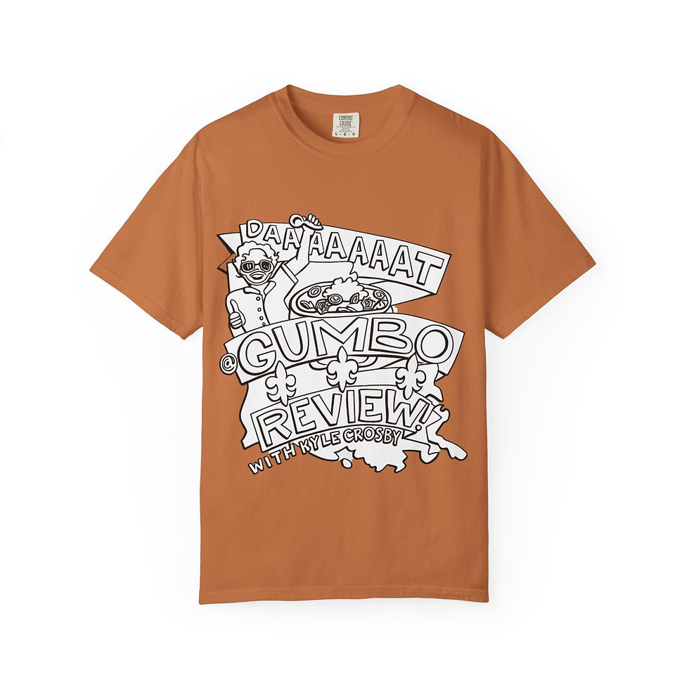 Thumbnail: Gumbo Reviews T-Shirt — "Daaaaaat Gumbo Reviews" Graphic Tee with QR Code