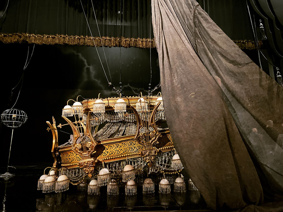 The infamous Phantom Of The Opera chandelier is set and waiting for the show to begin