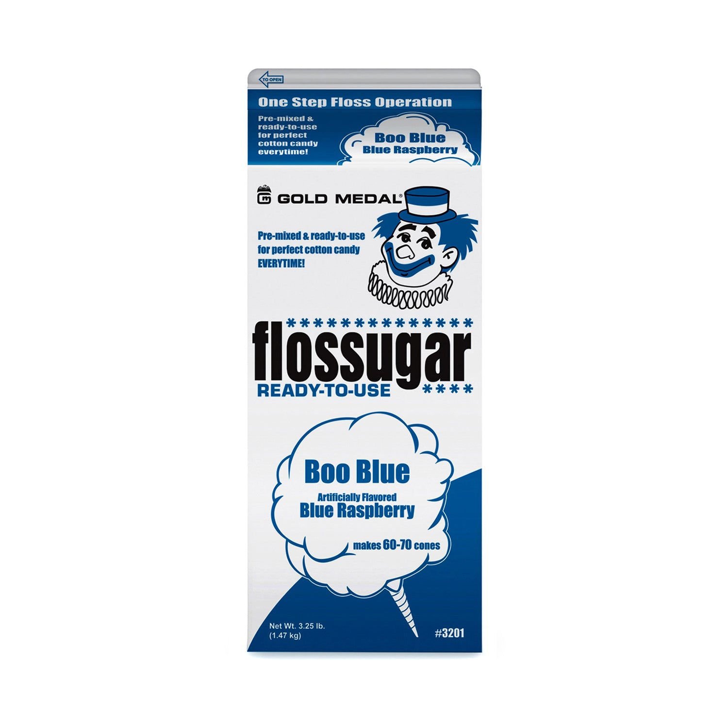Boo Blue (Blue Raspberry) Cotton Candy Flossugar #3201 by Gold Medal Products Co.