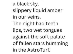 Poem page titled In the beginning by Maia von Maltzahn, black text on white background, about an anthem in an empty stadium.