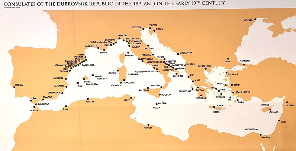 Od 14. stoljeća konzulati Dubrovačke Republike bili su odraz njenih političkih i gospodarskih međunarodnih odnosa. Obavljali su administrativne zadatke, imali sudsku nadležnost i nadzirali trgovinske interese Dubrovačke Republike. Do sredine 18. i početka 19. stoljeća Dubrovačka Republika imala je mrežu od osamdeset pet konzulata na Sredozemlju.