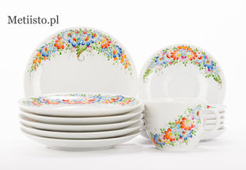 Zestaw talerzyków i filiżanek RĘCZNIE MALOWANY - wzór opolski WOCSK-37